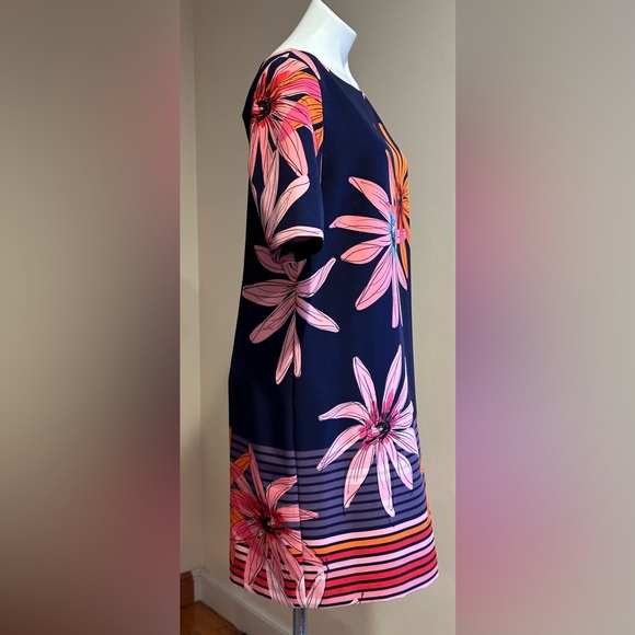 Julian Taylor Blue Floral Dress Cut Out Bow & Back Gold Zipper In Back SZ 12 - Picture 3 of 13